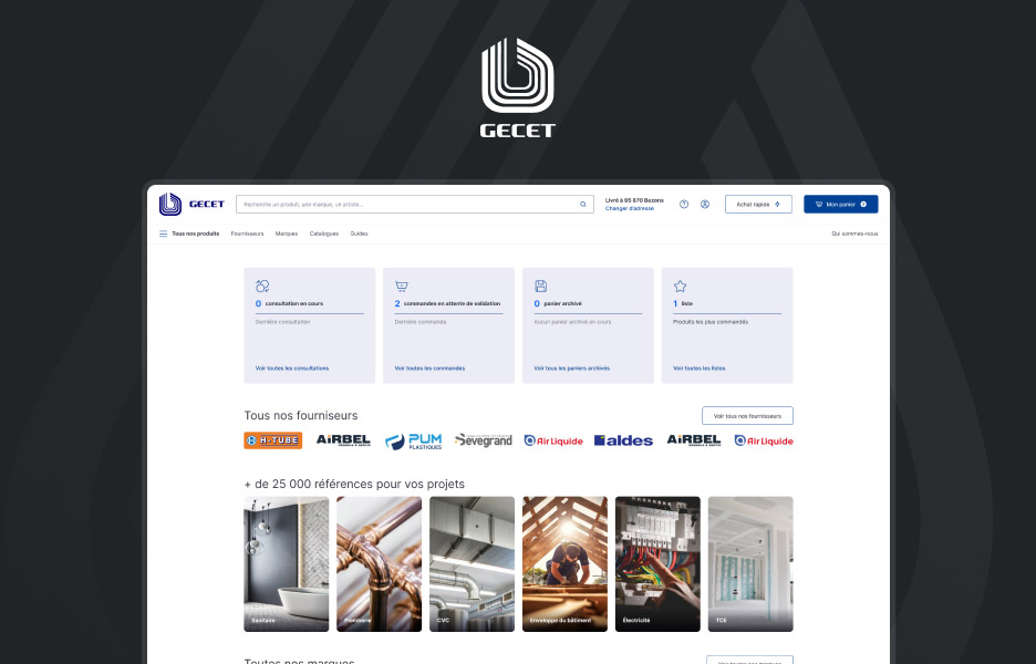 Maquette de la marketplace de GECET solutions qui intègre des critères d'écoconception 